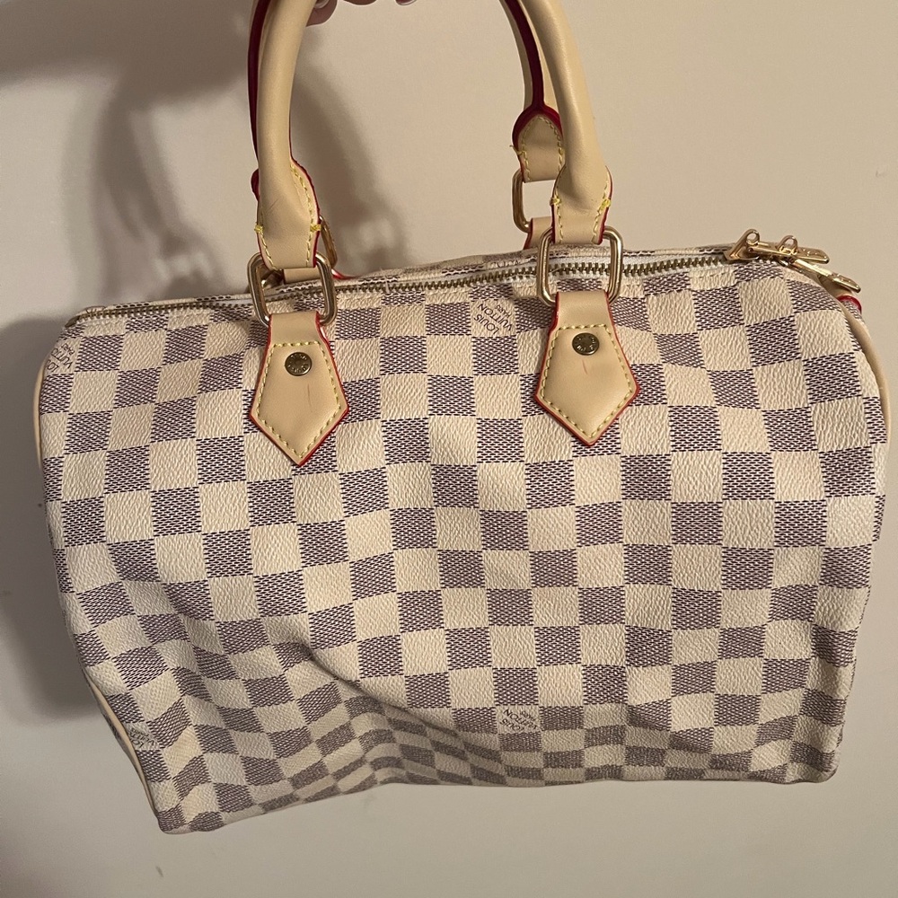Checkered Cream and Gray Handbag